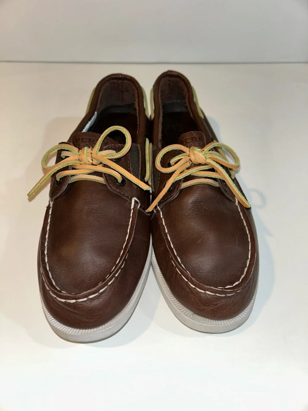 Sperry Brown Leather Boat Shoes with Tan Laces